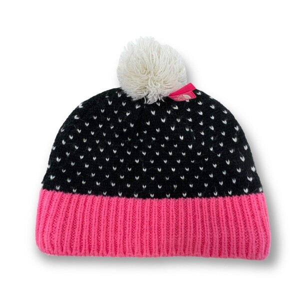 THE NORTH FACE POM POM BEANIE PINK POLKA DOT YOUTH MEDIUM - Picture 1 of 7